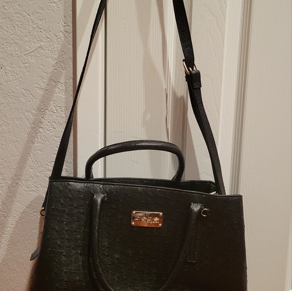 BEBE Handbag with coin purse 14' Ostrich Black - Picture 2 of 9